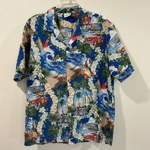 Vintage Jade Fashions Hawaiian Shirt Mens XL Surfers Cars Tropical Made In USA